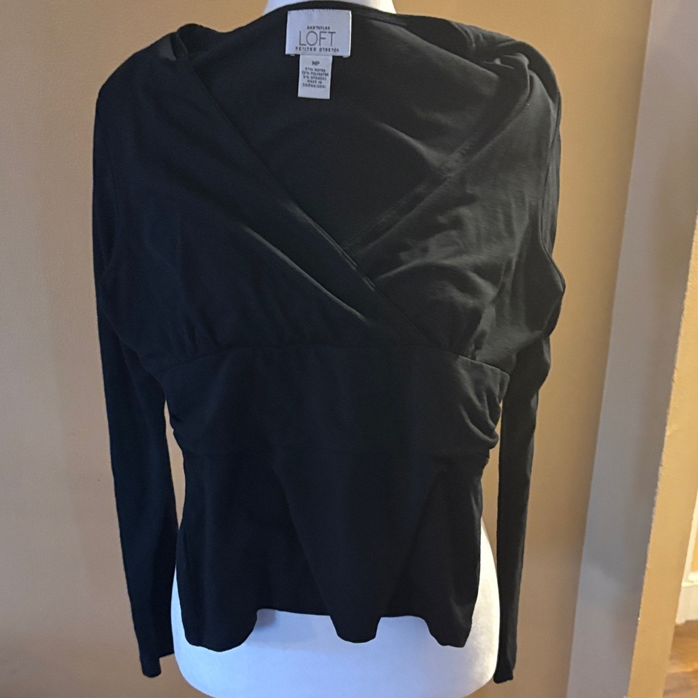 LOFT Black Wrap-Style Blouse